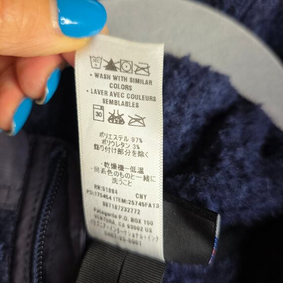 Patagonia M's Large Blue Navy Hooded Fleece Jacket W Zip Closures Pockets W Zip - Picture 14 of 16